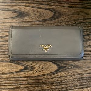 Prada Gray Saffiano leather flap wallet